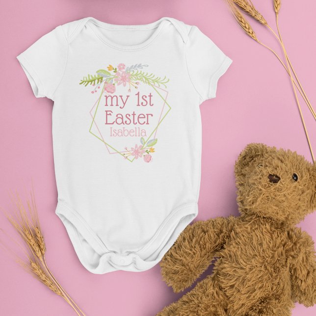 My 1st Easter Beautiful Pink Floral Personalized Baby Bodysuit (Creator Uploaded)