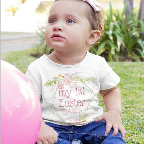 My 1st Easter Beautiful Pink Floral Personalized Baby T_Shirt