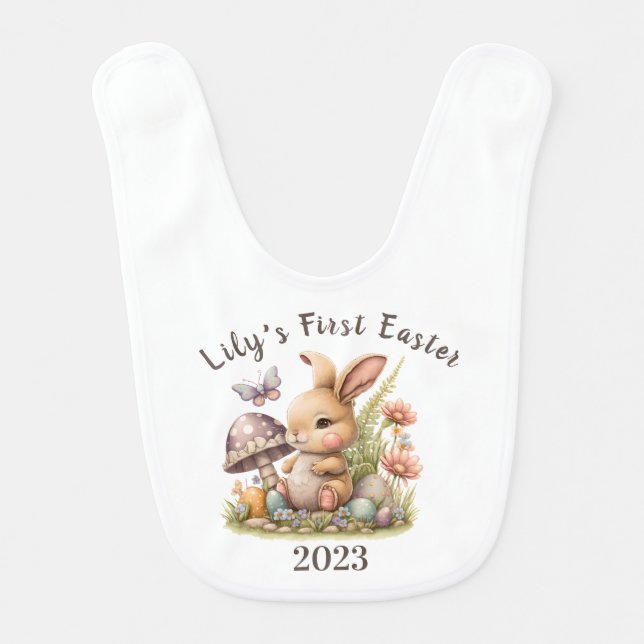 My 1st Easter Bunny Cute Gift Personilzesd Rabbit Baby Bib (Front)