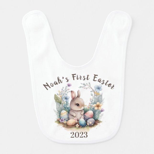 My 1st Easter Bunny Cute Gift Personilzesd Rabbitt Baby Bib (Front)