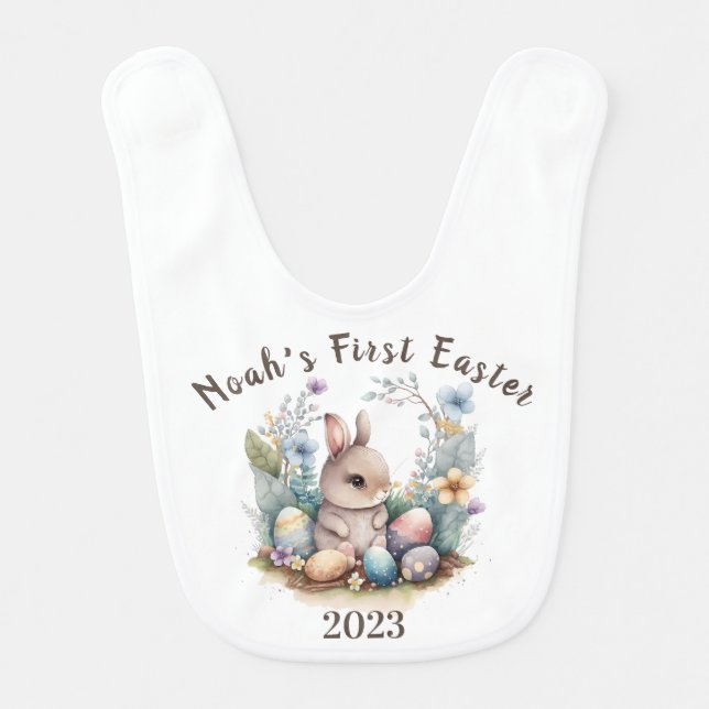 My 1st Easter Bunny Cute Gift Personilzesd Rabbitt Baby Bib (Front)