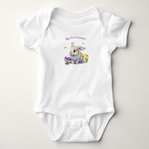 My 1st Easter Bunny Pansies Daffodils Bee  Baby Bodysuit