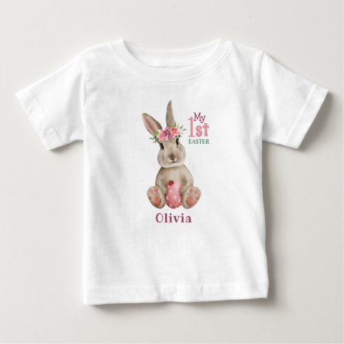 My 1st Easter _ Bunny Rabbit and Painted Egg  Baby T_Shirt