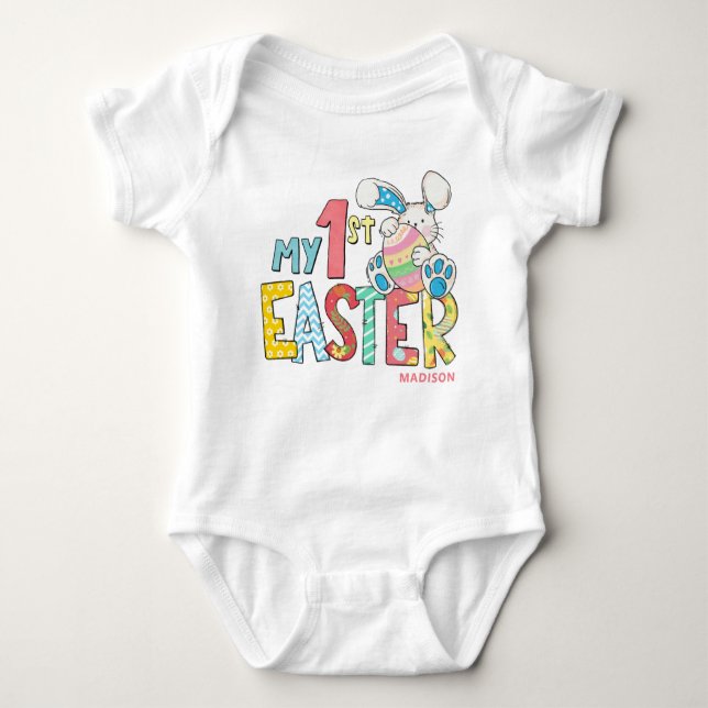 My 1st Easter Cute Baby Bunny Rabbit Personalized Baby Bodysuit (Front)