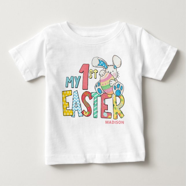 My 1st Easter Cute Baby Bunny Rabbit Personalized Baby T-Shirt (Front)