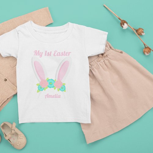 My 1st Easter Cute Pink Bunny Ears Personalized Baby T_Shirt