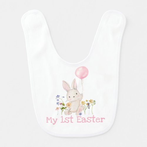 My 1st Easter Floral Bunny With Pink Balloon Baby Bib