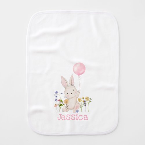 My 1st Easter Floral Bunny With Pink Balloon Baby Burp Cloth