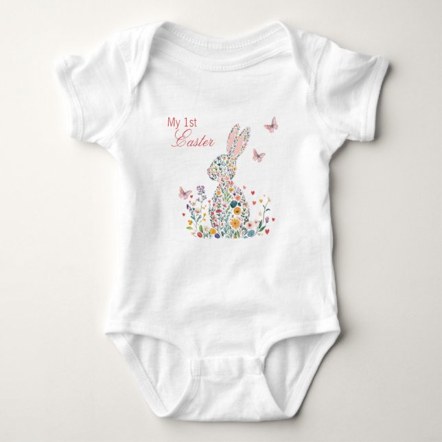 My 1st Easter Floral Easter Bunny  Baby Bodysuit (Front)