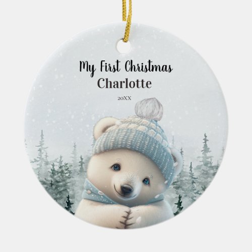 My 1st First Christmas Cute Polar Bear Custom Ceramic Ornament