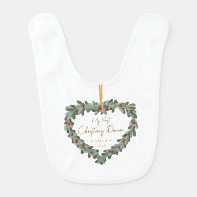 My 1st First Christmas Dinner Custom Name Baby Baby Bib (Front)