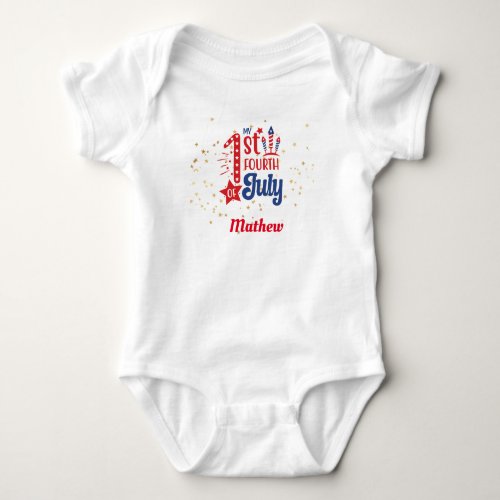 My 1st Fourth of July_Fireworks Stars Monogrammed Baby Bodysuit