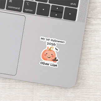 My 1st Halloween 2026 Smiling Pumpkin Witch Name Sticker