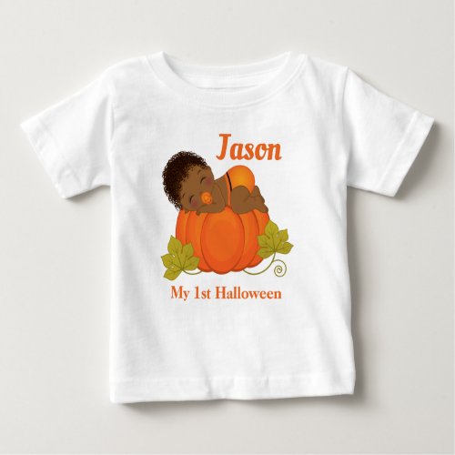 My 1st Halloween Baby Boy Sleeping on Pumpkin  Baby T_Shirt