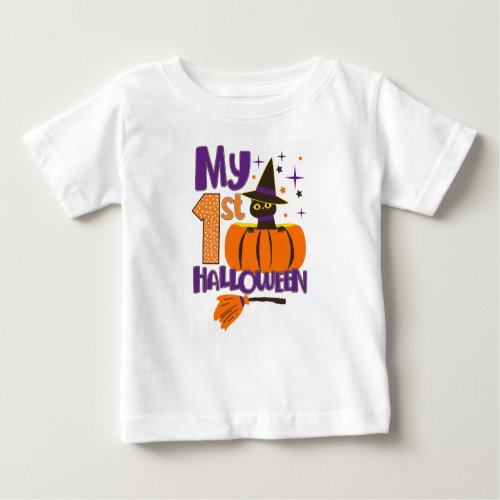 My 1st Halloween Baby Cute Black Cat Witch Pumpkin Baby T_Shirt