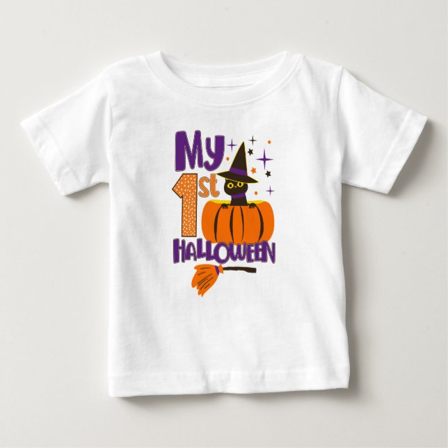 My 1st Halloween Baby Cute Black Cat Witch Pumpkin Baby T-Shirt (Front)