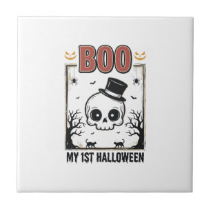 My 1st Halloween Baby Skull Vintage Engraving Shir Ceramic Tile