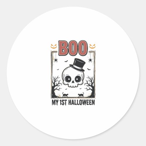 My 1st Halloween Baby Skull Vintage Engraving Shir Classic Round Sticker