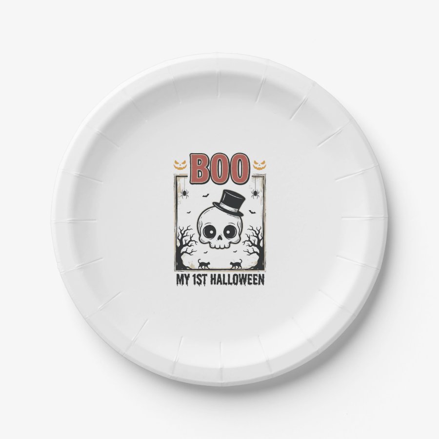 My 1st Halloween Baby Skull Vintage Engraving Shir Paper Plates