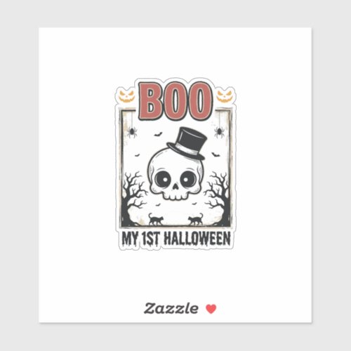 My 1st Halloween Baby Skull Vintage Engraving Shir Sticker