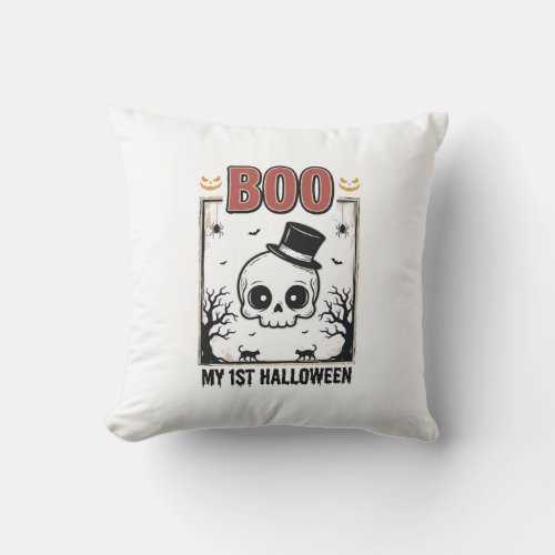 My 1st Halloween Baby Skull Vintage Engraving Shir Throw Pillow