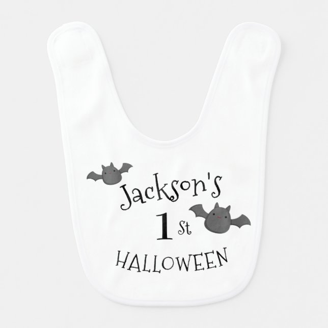 My 1st Halloween Black & White Personalized Baby Bib (Front)