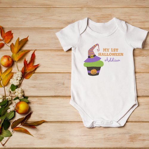 My 1st Halloween Cute Cupcake Personalized Baby Bodysuit