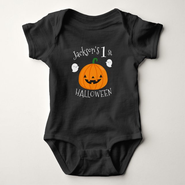 My 1st Halloween Cute Ghost Pumpkin Personalized Baby Bodysuit (Front)