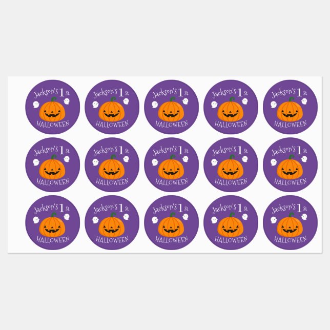 My 1st Halloween Cute Ghost Pumpkin Personalized Labels (Sheet)