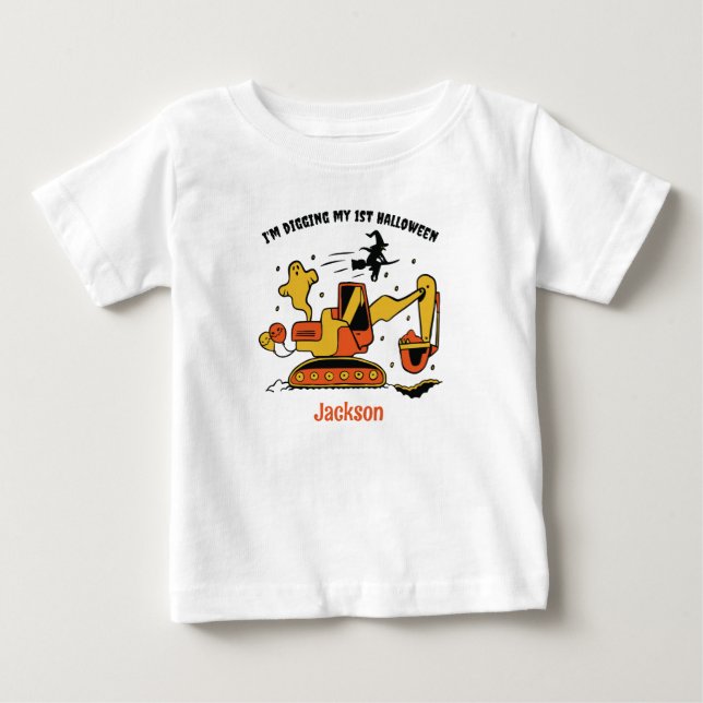 My 1st Halloween Excavator Construction Birthday Baby T-Shirt (Front)
