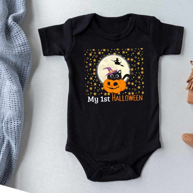 My 1st Halloween Outfit Pumpkin and Black Cat Cute Baby Bodysuit (Creator Uploaded)