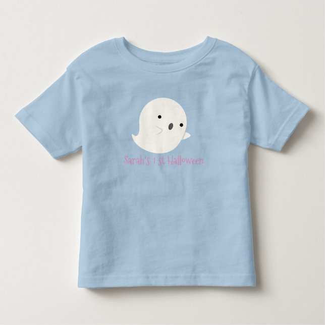 My 1st Halloween Pink & Blue Ghost Personalized Toddler T-shirt (Front)