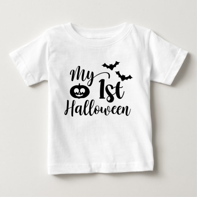 My 1st Halloween Pumpkin and Bats Baby T-Shirt (Front)