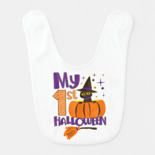 My 1st Halloween Pumpkin & Black Cat Baby Bib