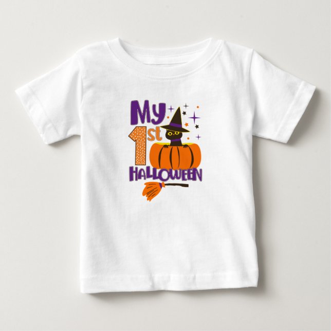 My 1st Halloween Pumpkin & Black Cat Baby T-Shirt (Front)