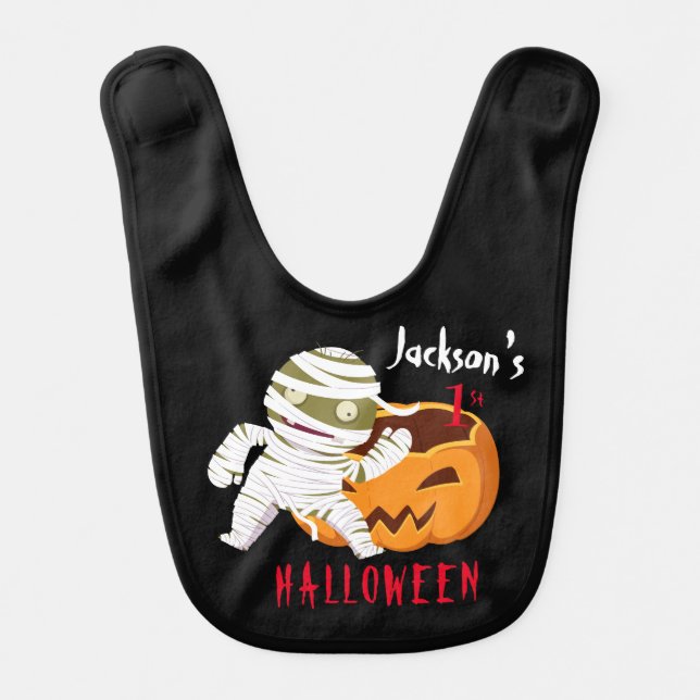 My 1st Halloween Pumpkin Ghost Personalized Baby Bib (Front)