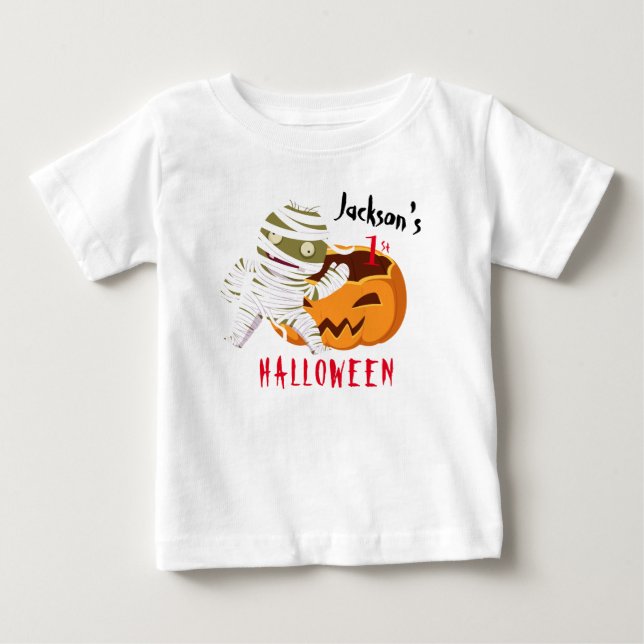 My 1st Halloween Pumpkin Ghost Personalized Baby T-Shirt (Front)