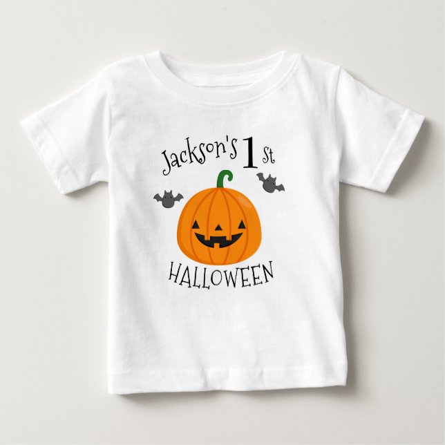 My 1st Halloween Pumpkin Personalized Baby T-Shirt (Front)