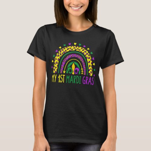 My 1st Mardi Gras Cute Leopard Rainbow Women Girls T_Shirt