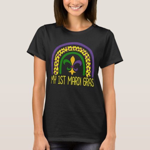 My 1st Mardi Gras Cute Leopard Rainbow Women Girls T_Shirt