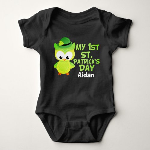 My 1st St Patricks Day Cute Green Owl Custom Baby Bodysuit