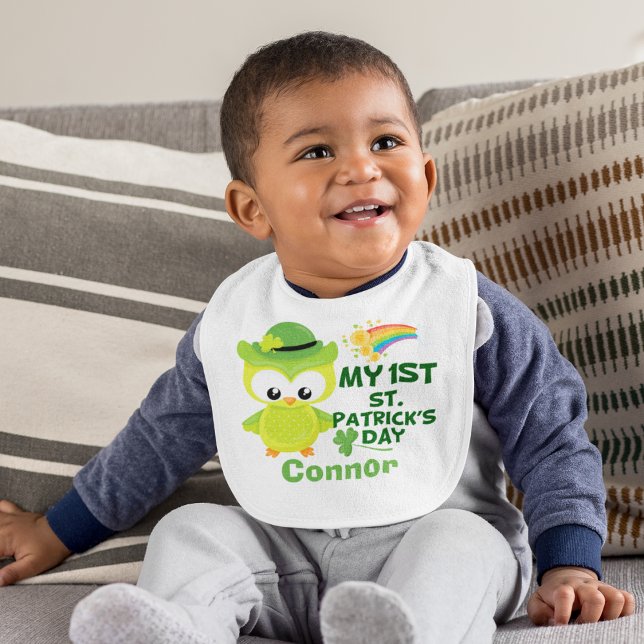 My 1st St. Patrick's Day Cute Owl Custom Baby Bib (Creator Uploaded)
