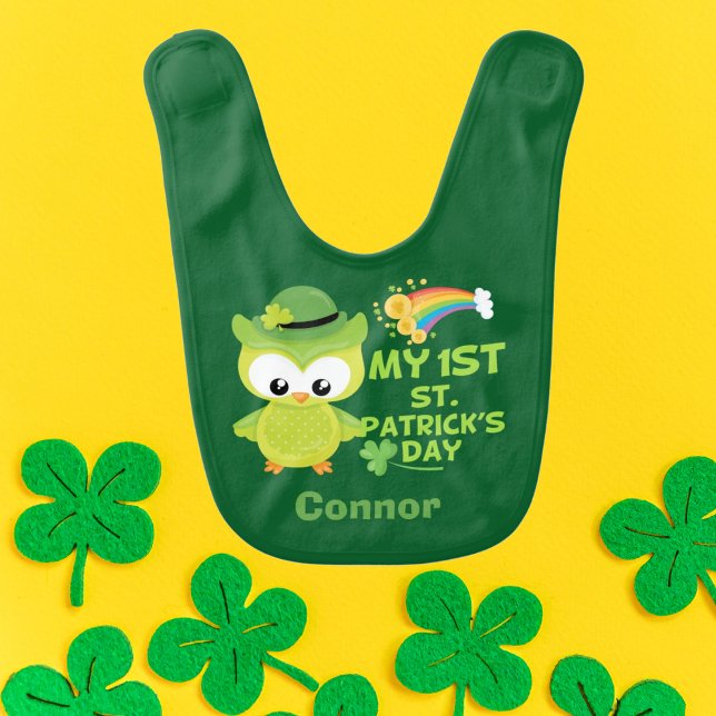 My 1st St. Patrick's Day Cute Owl Custom Green Baby Bib (Creator Uploaded)
