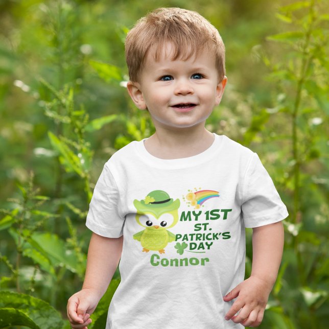 My 1st St. Patrick's Day Cute Owl Personalized Baby T-Shirt (Creator Uploaded)
