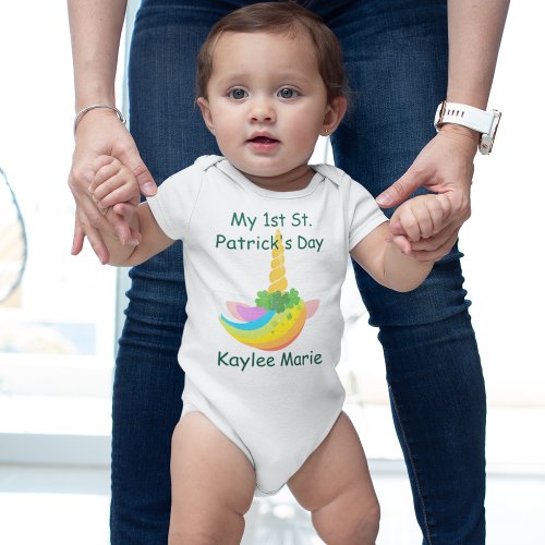 My 1st St Patricks Day Unicorn Girl Cute Custom Baby Bodysuit