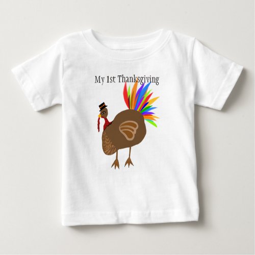 My 1st Thanksgiving Turkey Feathers Black Hat Baby T_Shirt