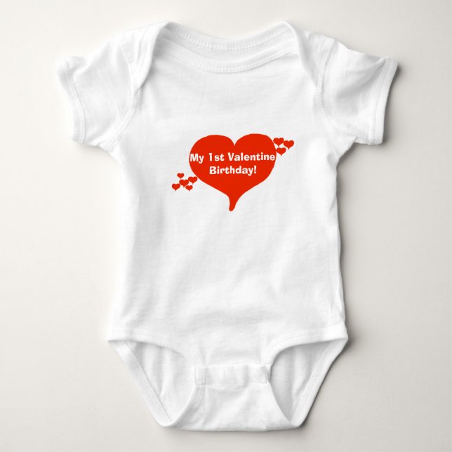 My 1st Valentine Birthday Red Hearts Baby Bodysuit (Front)