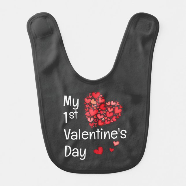 My 1st Valentine's Day Doodle Heart Baby Bib (Front)