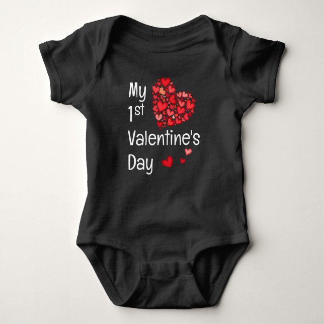 My 1st Valentine's Day Doodle Heart Baby Bodysuit (Front)