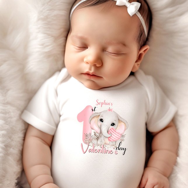 My 1st Valentine's day Personalized Name Pink Baby Bodysuit (My 1st Valentine's day Personalized Name Pink Baby Bodysuit)